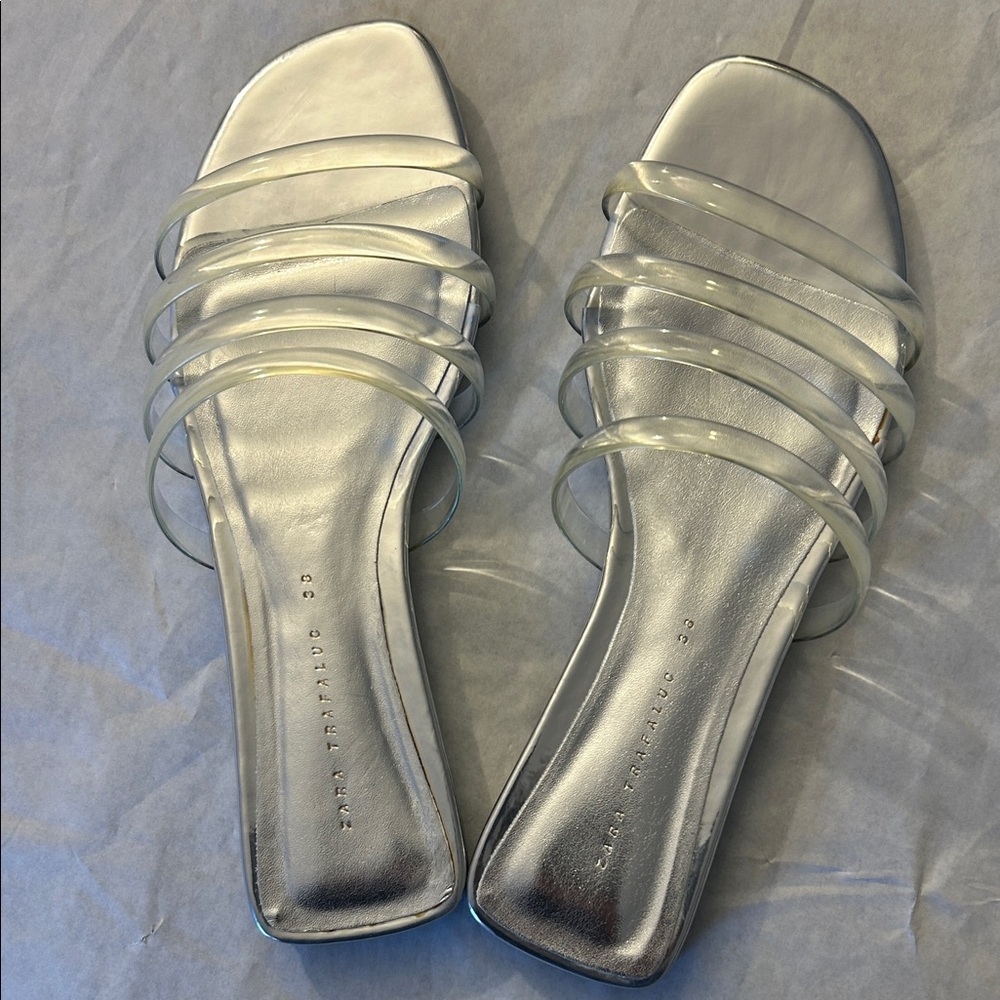Zara Shiny Silver Strappy Sandals